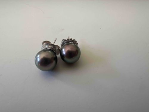 Tahitian Pearl and White Gold Stud Earrings
