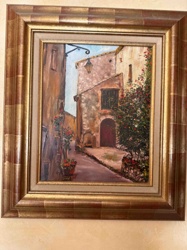 Framed Oil Painting of a European Street Scene