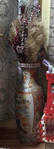 Large Ornate Polychrome Baluster Vase with Landscape Panels