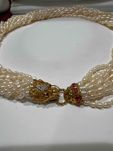 Multi-Strand Baroque Freshwater Pearl Necklace with Dragon Head Clasp