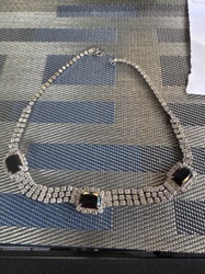 Vintage Rhinestone and Black Cabochon Collar Necklace