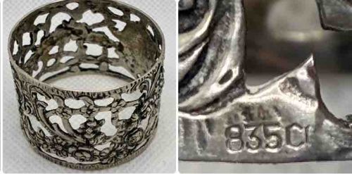 Vintage German Hildesheimer Rose 835 Silver Serviette Ring