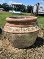 Weathered Terracotta Garden Planter with Embossed Motif