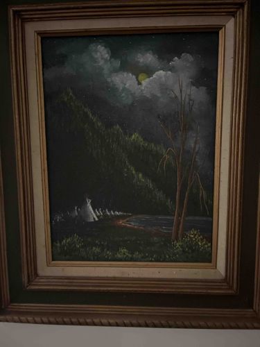 Moonlit Landscape with Teepees and River Painting