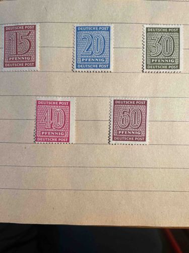 Deutsche Post Pfennig Definitive Postage Stamps (15, 20, 30, 40, 60 Pfennig)
