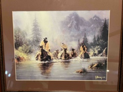 G. Harvey Framed Print: Western Riders Fording a River