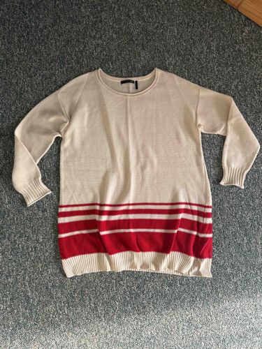 Daisy Fuentes Cream and Red Striped Long-Sleeved Pullover Sweater