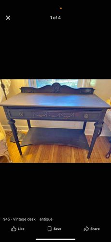 Vintage Desk with Spindle Legs and Frieze Carvings