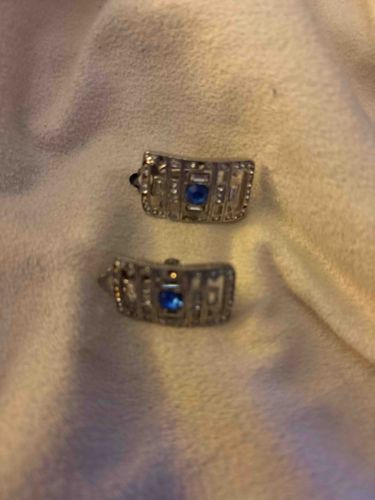 Art Deco Style Cufflinks with Blue Rhinestones