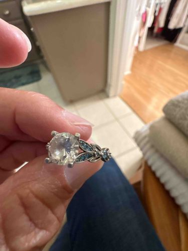 Silver-Toned Ring with Clear Stone and Blue Accents