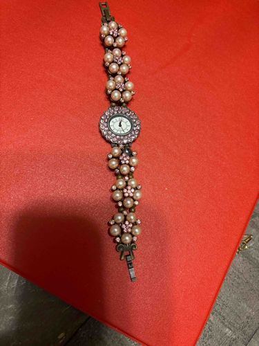 Faux Pearl and Pavé Crystal Bracelet Watch