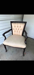 Vintage Carved Wood Armchair with Tufted Upholstery