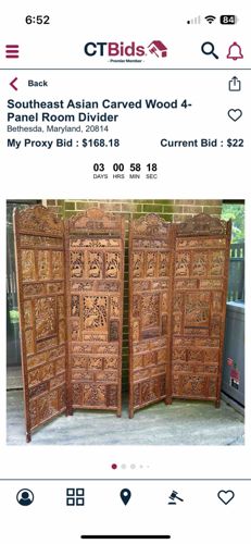 Southeast Asian Carved Wood 4-Panel Room Divider