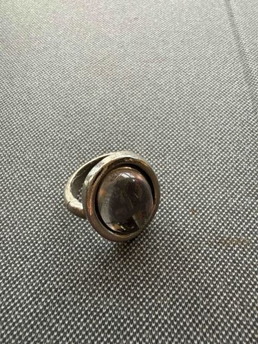 Silver-Toned Statement Ring with Spherical Inlay