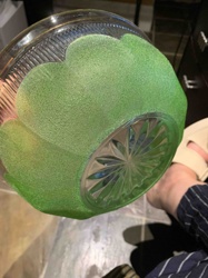 Two-Tone Frosted Green Pressed Glass Bowl