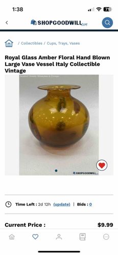 Royal Glass Amber Floral Hand Blown Large Vase