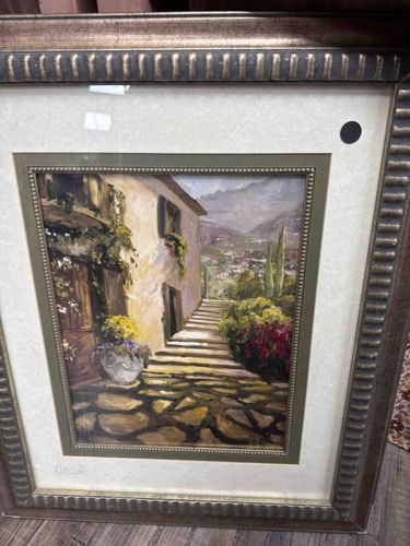 Framed Mediterranean Landscape Print with Beaded Fillet