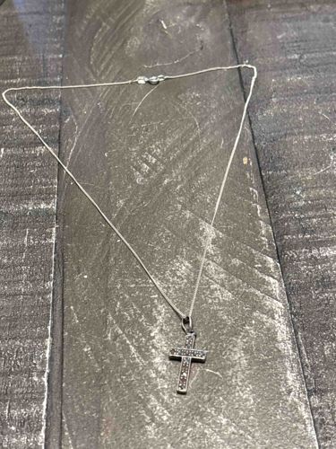 Silver-Tone Chain with Pave-Set Gemstone Cross Pendant