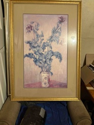 Framed Botanical Floral Print with Gold Frame and Mat