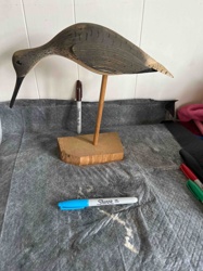 Hand-Carved Wooden Sandpiper Decoy Sculpture