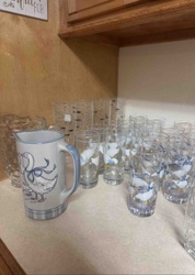 Goose Themed Ceramic Pitcher and Glass Drinkware Set