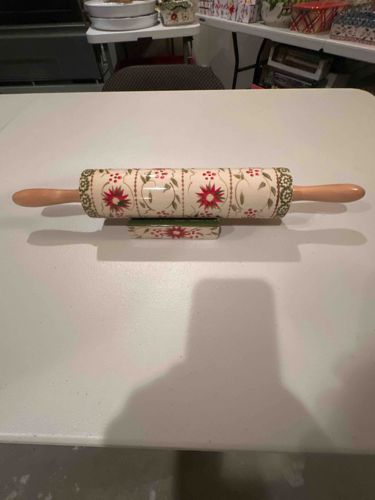 Decorative Christmas-Themed Rolling Pin with Stand