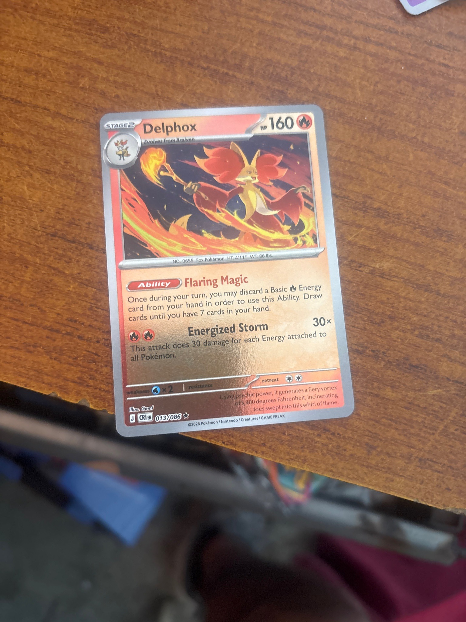 Submitted photo of Delphox Pokémon Trading Card (unauthenticated)