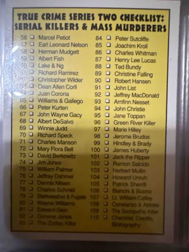 True Crime Series Two Checklist Trading Card