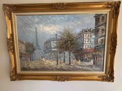 Impressionistic Parisian Street Scene Painting with Eiffel Tower