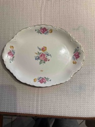 Floral Decorated Scalloped Oval Serving Platter