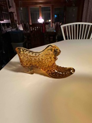 Amber Hobnail Glass Boot Decorative Dish