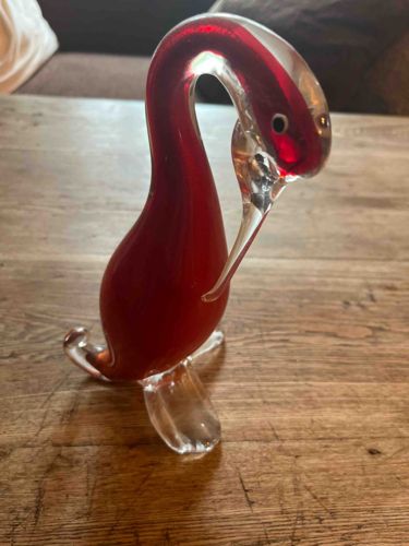 Red and Clear Glass Swan or Seabird Figurine
