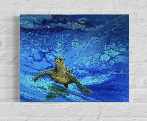 Swimming Sea Turtle Acrylic Painting by Heather Dixon