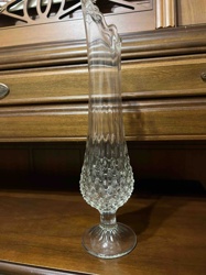 Hobnail and Ribbed Clear Glass Bud Vase with Scalloped Rim