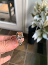 Halo Design Split Shank Ring with Orange Gemstone