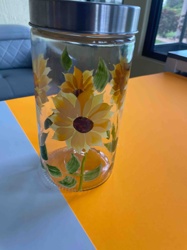 Hand-Painted Sunflower Glass Jar with Metal Lid