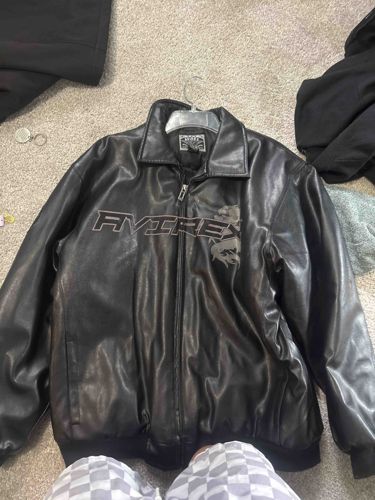 Avirex Black Leather Bomber Jacket