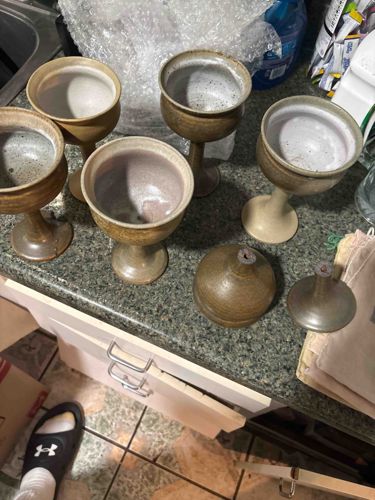 Handmade Studio Pottery Goblets and Vases/Decorative Spheres (Set of 8)