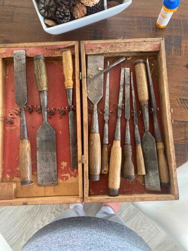 Antique Chisel Set in Wooden Cases