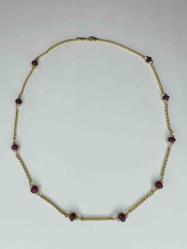 Ansuini 18k Yellow Gold and Ruby Station Necklace