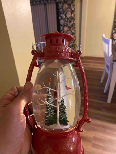 Lighted Cardinal and Tree Winter Lantern Snow Globe