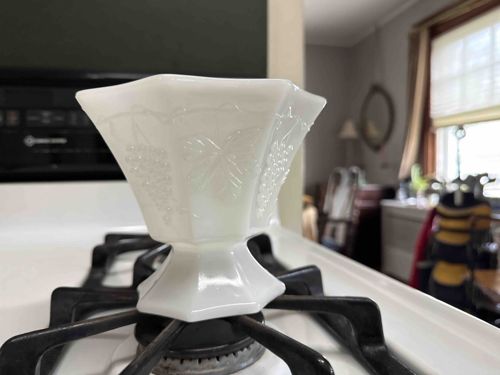 Milk Glass Grape and Leaf Pedestal Bowl or Vase