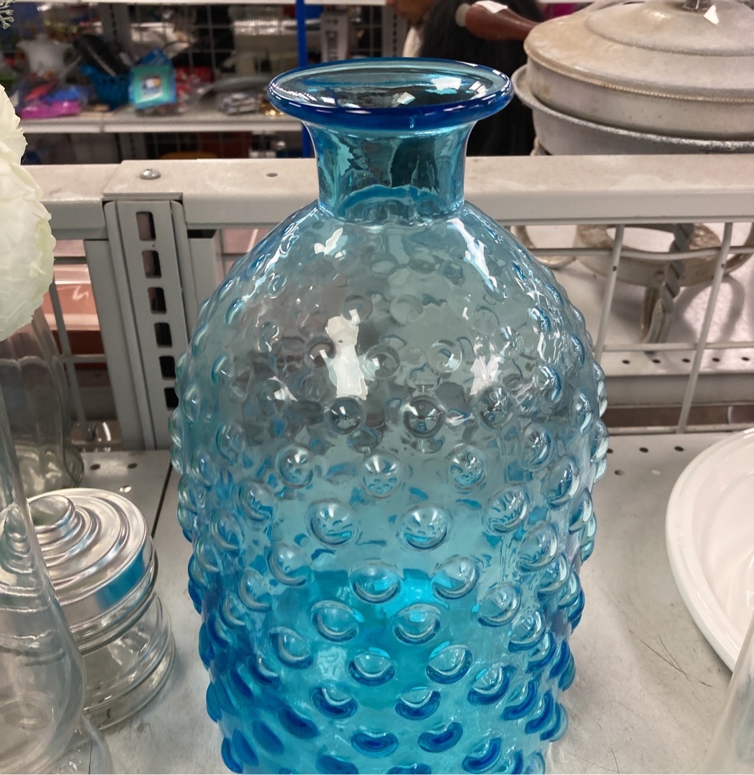 Submitted photo of Blue glass hobnail vase