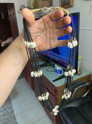 Multi-Strand Black Seed Bead and Shell/Bone Necklace
