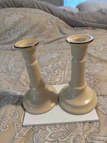 Pair of Ivory-Colored Enamelware Candle Holders