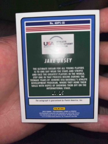 2023 Jake Ursey Panini USA Baseball Stars & Stripes Trading Card (Reverse Side)