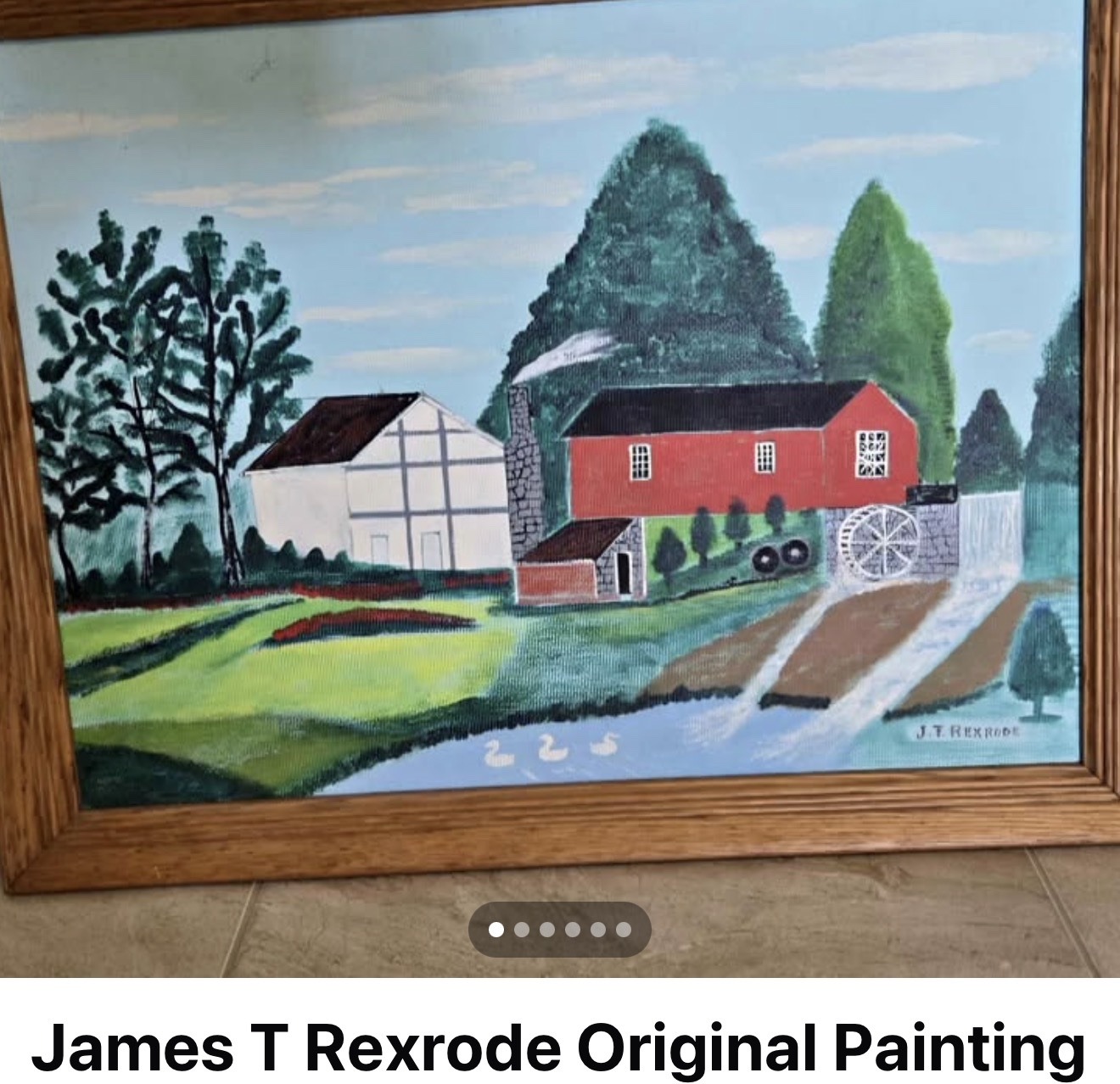 Submitted photo of Folk art landscape painting signed 'J. T. Rexrode'