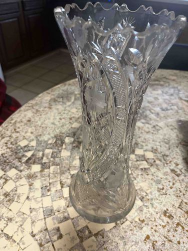 Cut Glass Floral and Diamond Pattern Vase
