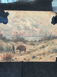 Vintage Landscape Print with Figure and Donkey