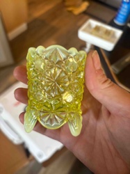 Vaseline Glass Footed Vase or Toothpick Holder